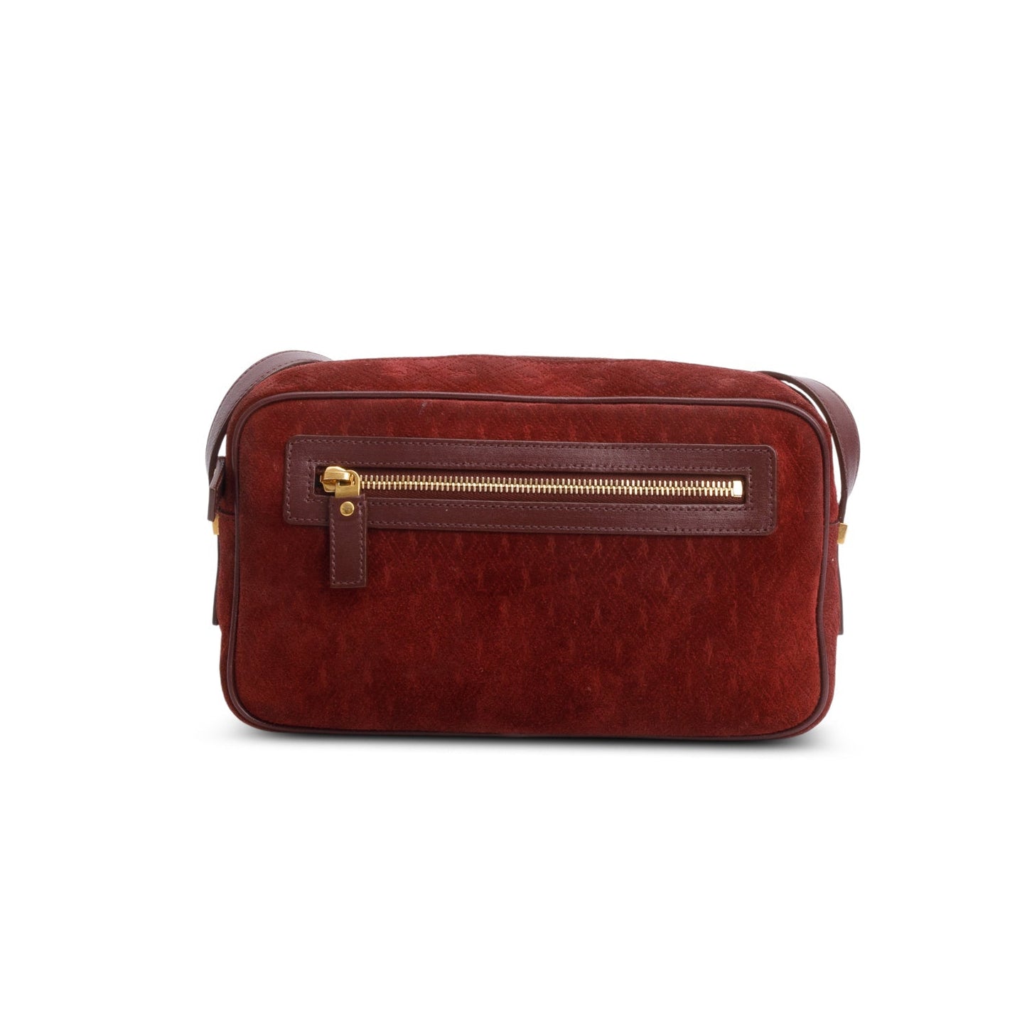 Saint Laurent Burgundy Suede Monogram All Over Camera Bag