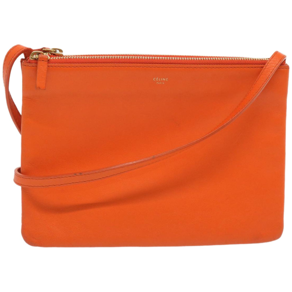 Luxury CELINE Trio Small Shoulder Bag Leather Orange  67320