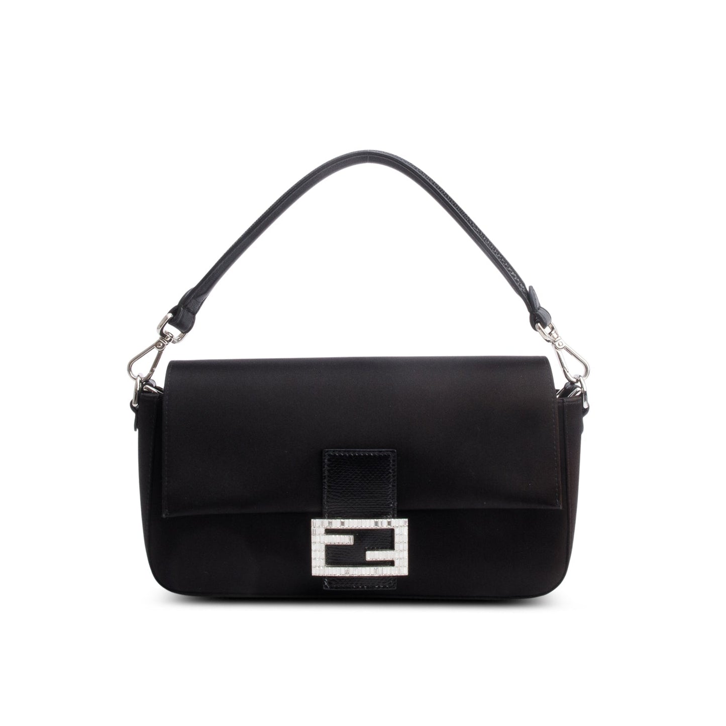 Fendi Black Satin Crystal Baguette