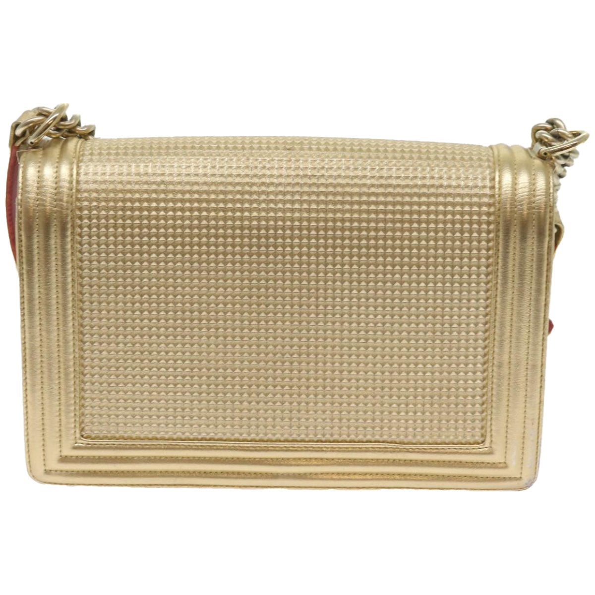 CHANEL Boy  Chain Shoulder Bag Leather Gold CC Auth 67371A