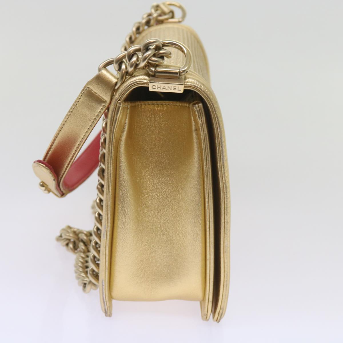 CHANEL Boy  Chain Shoulder Bag Leather Gold CC Auth 67371A