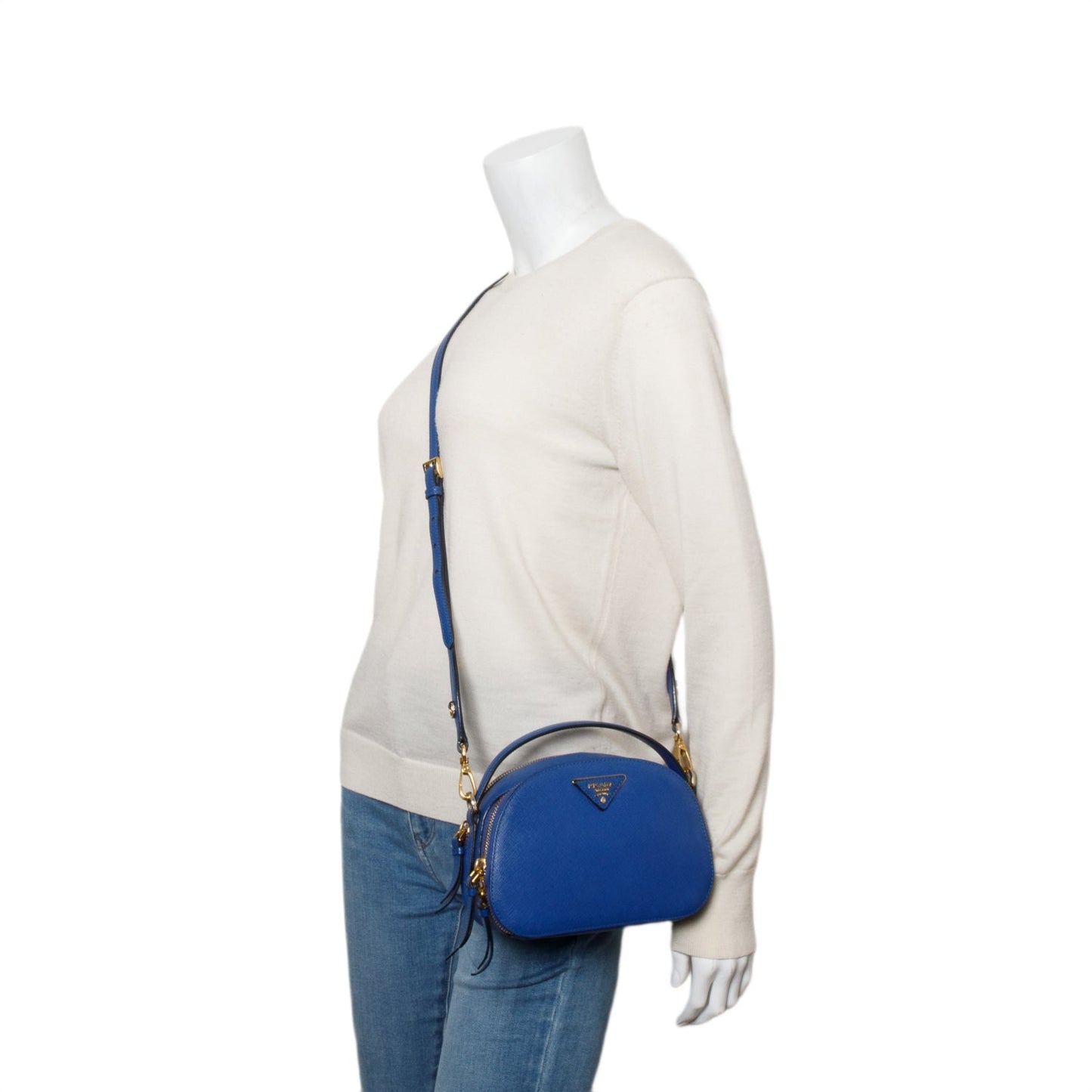 Prada Blue Saffiano Lux Leather Odette Bag