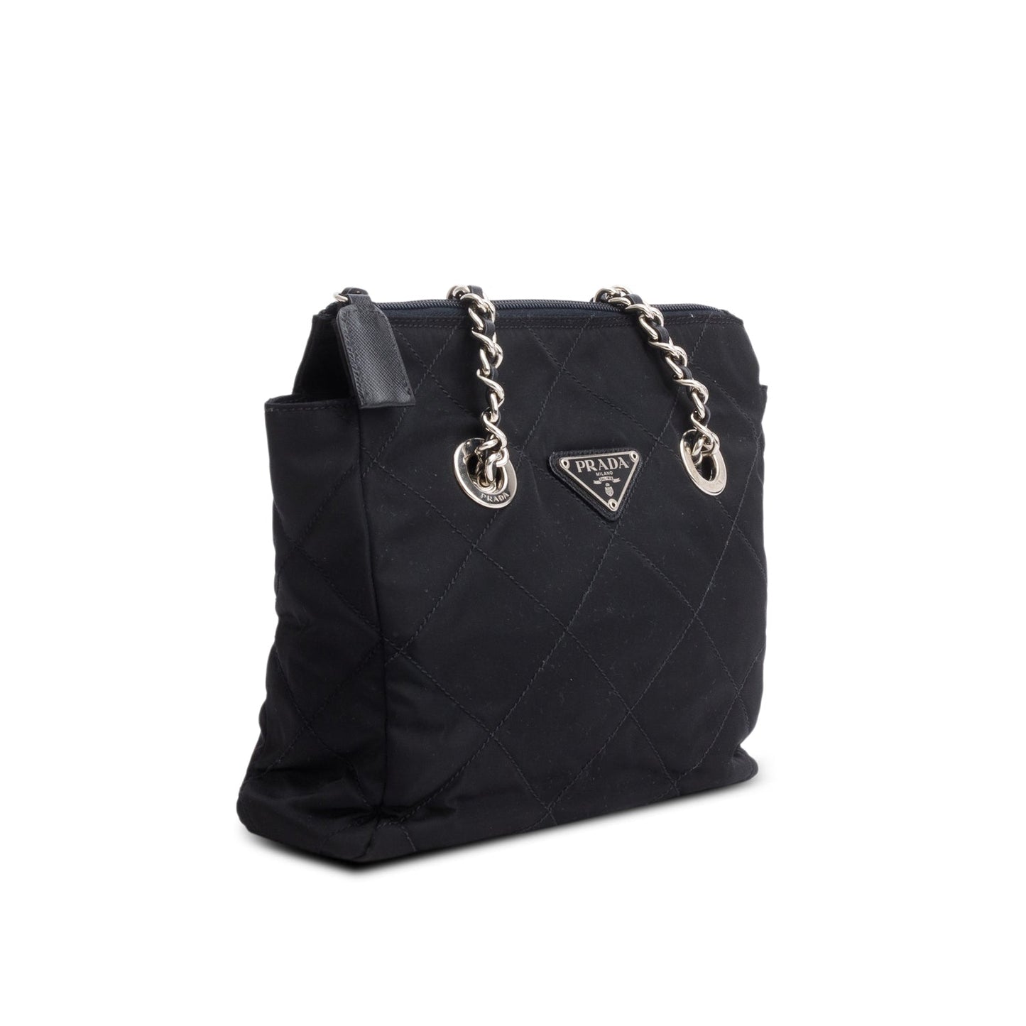 Prada Black Tessuto Nylon Quilted Chain Tote