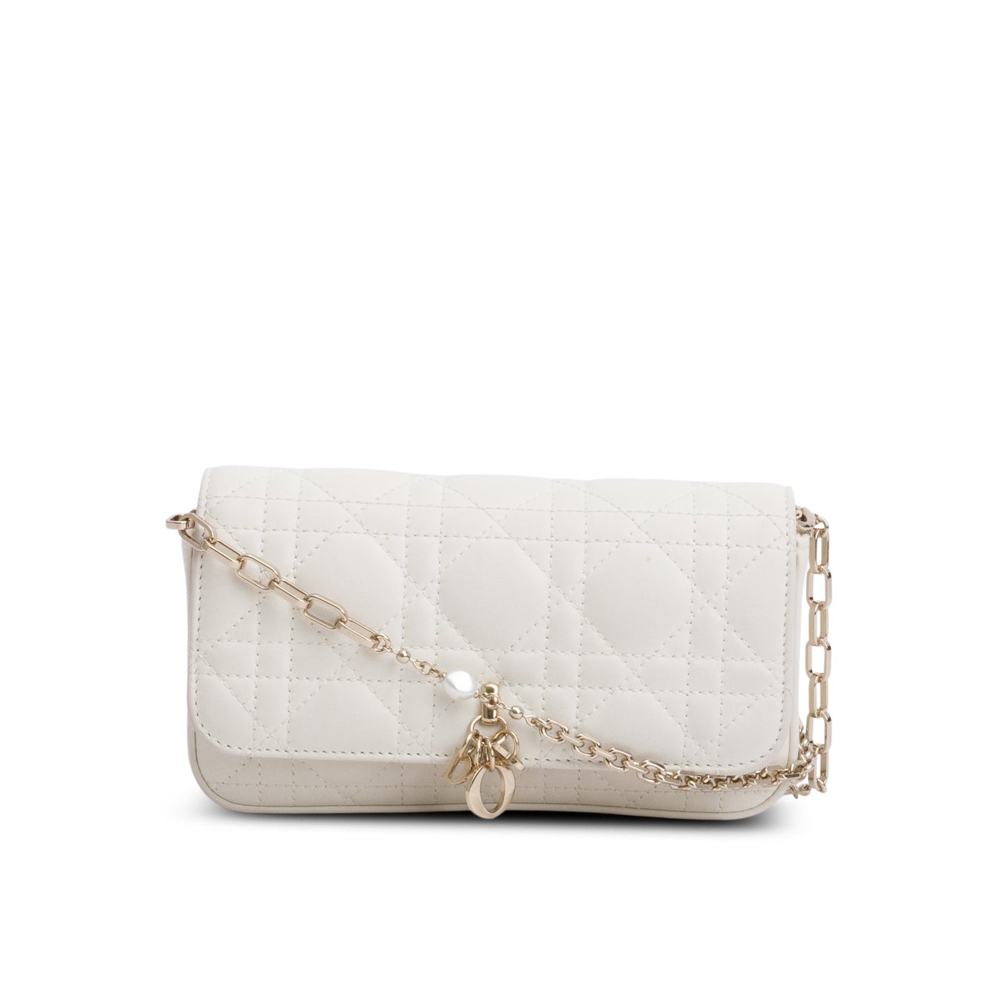 Christian Dior 2026 White Lambskin Cannage My Dior Daily Chain Pouch