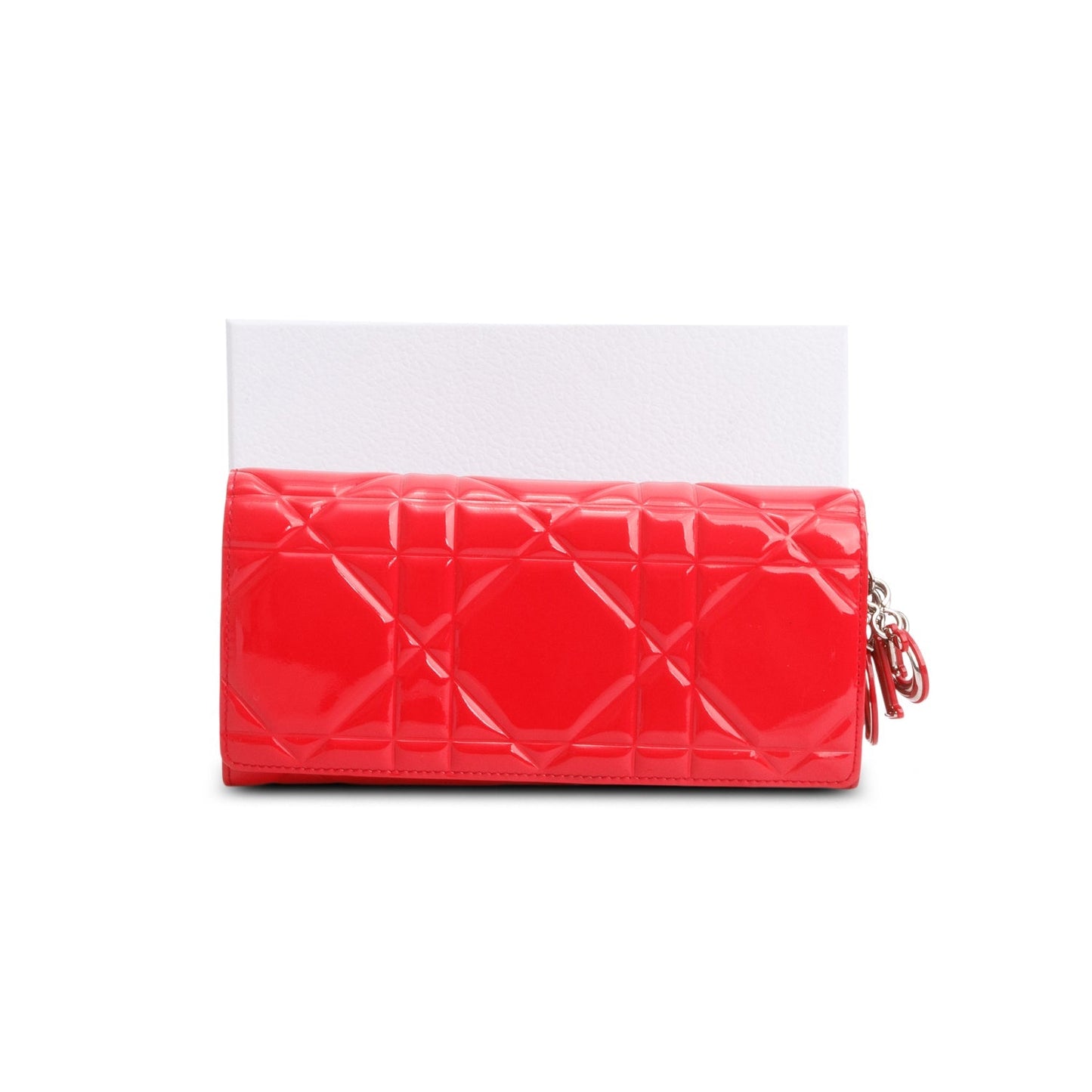 Christian Dior Red Patent Cannage Leather Lady Dior Rendezvous Wallet on Chain
