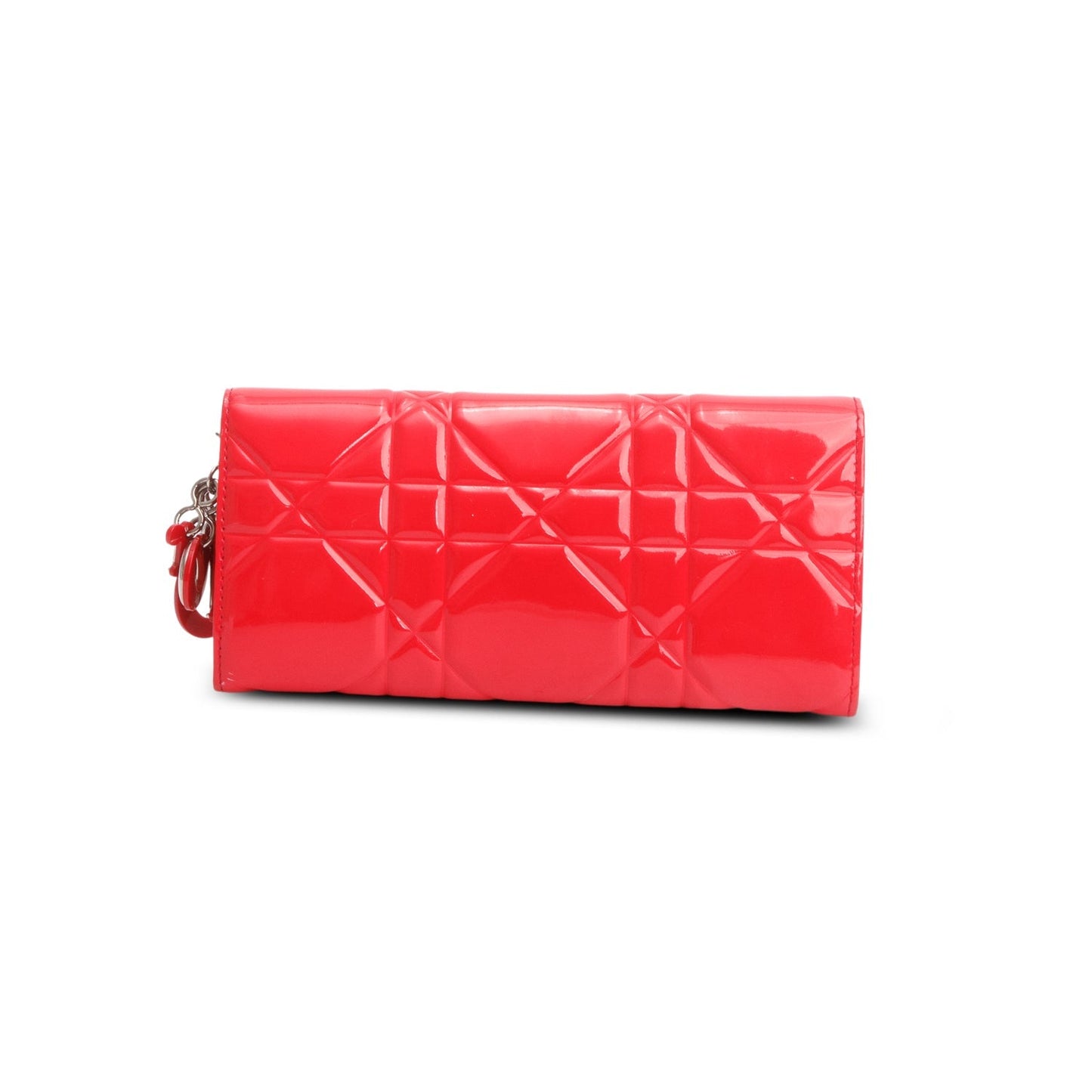 Christian Dior Red Patent Cannage Leather Lady Dior Rendezvous Wallet on Chain