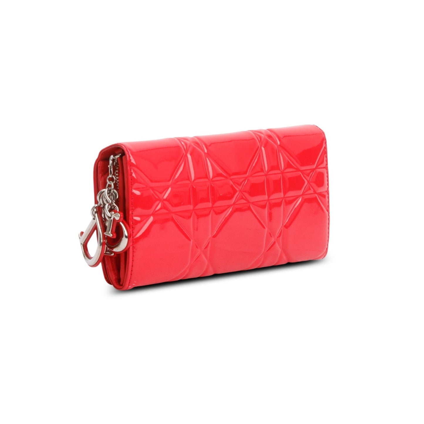 Christian Dior Red Patent Cannage Leather Lady Dior Rendezvous Wallet on Chain