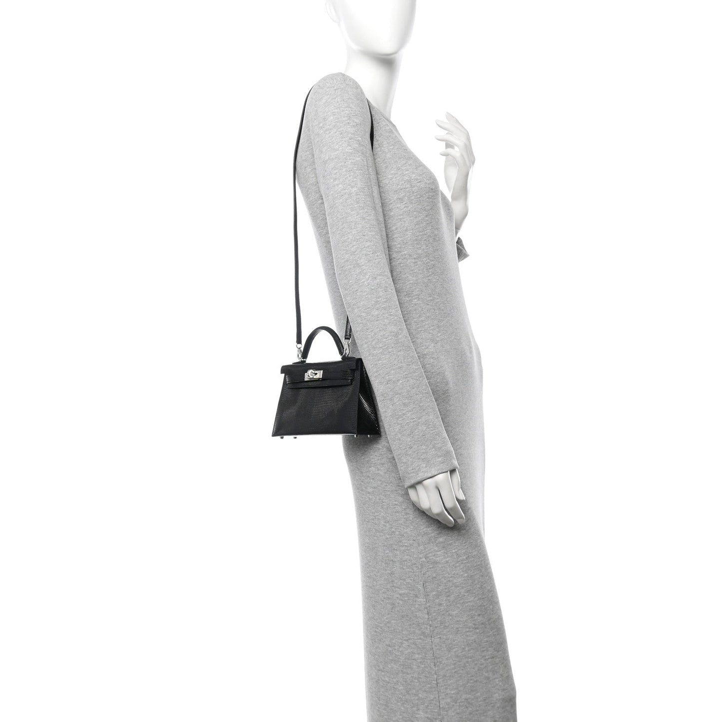 Hermes Shiny Lizard Mini Kelly Sellier 20 Black