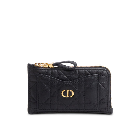 Christian Dior 2023 Black Supple Calfskin Cannage Lady Dior Cosmos Zipped Card Holder