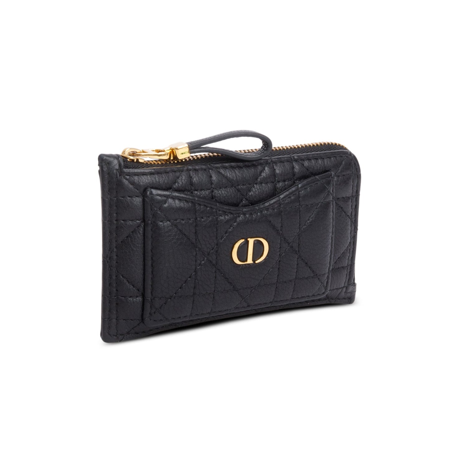 Christian Dior 2023 Black Supple Calfskin Cannage Lady Dior Cosmos Zipped Card Holder