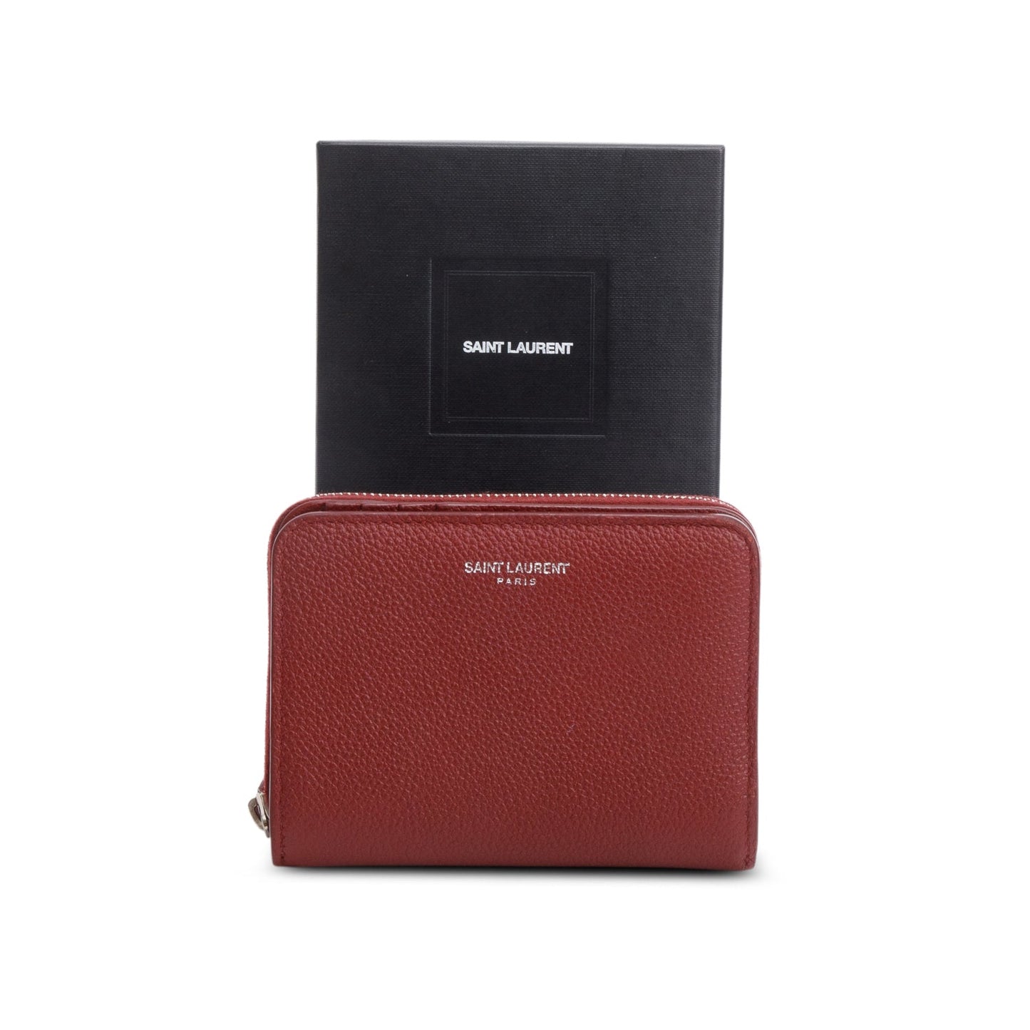 Saint Laurent Burgundy Grain de Poudre Paris Compact Zip Around Wallet