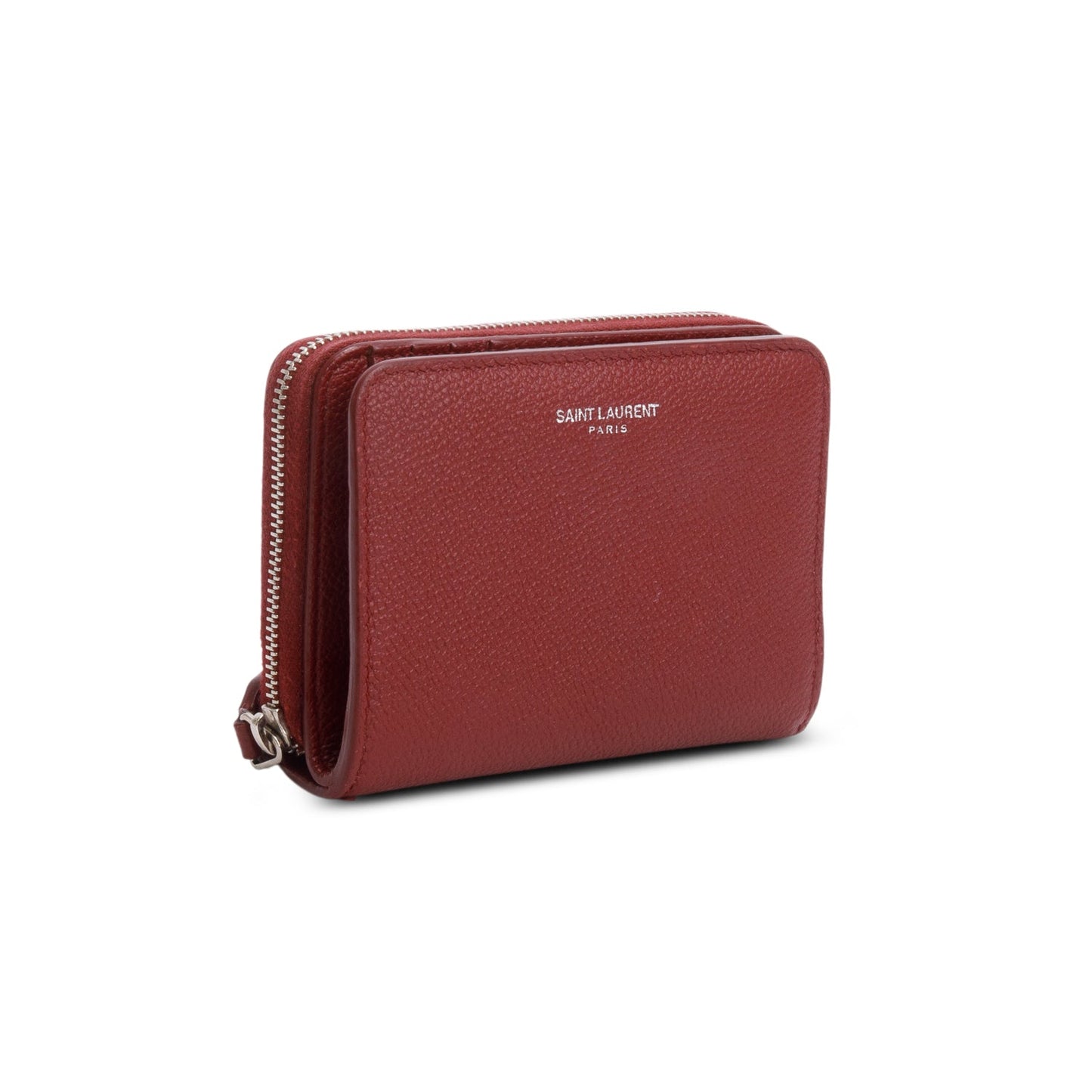 Saint Laurent Burgundy Grain de Poudre Paris Compact Zip Around Wallet