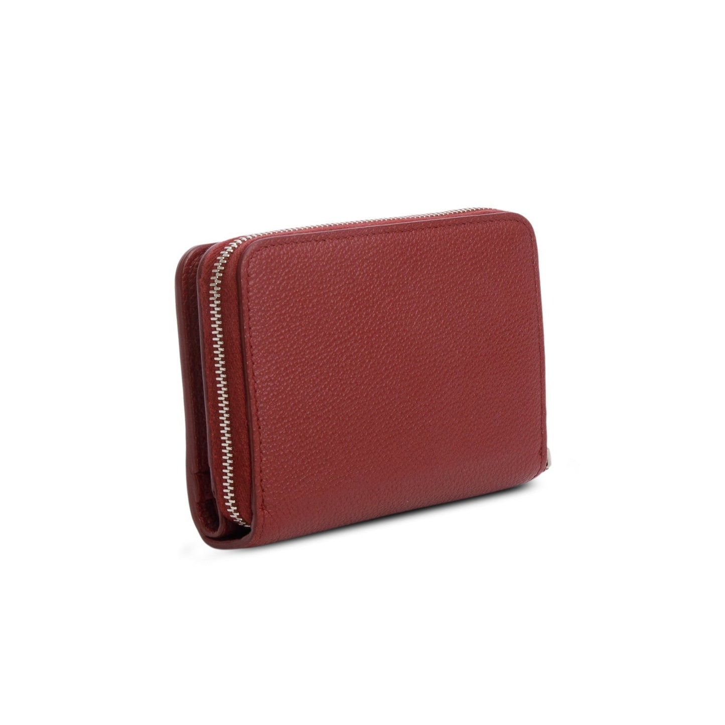 Saint Laurent Burgundy Grain de Poudre Paris Compact Zip Around Wallet
