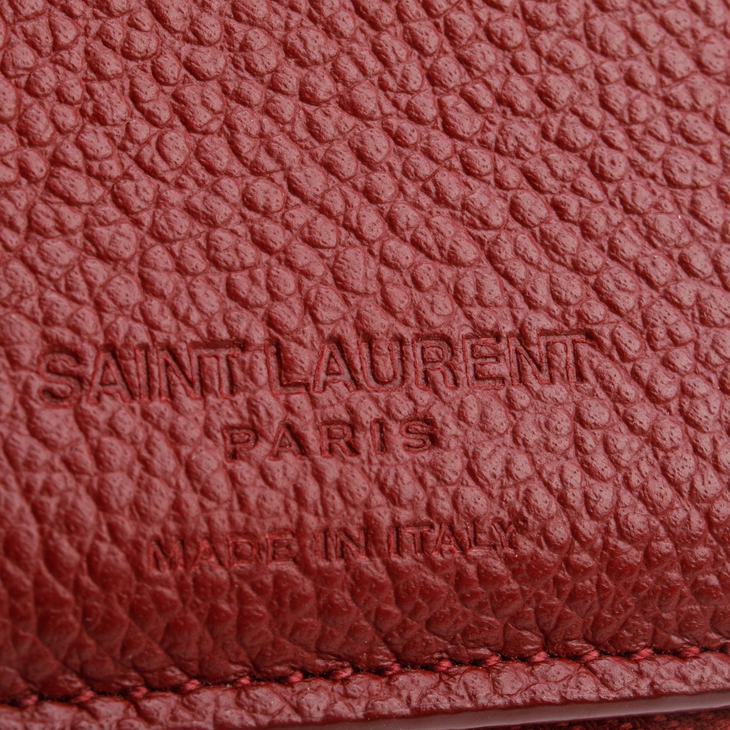 Saint Laurent Burgundy Grain de Poudre Paris Compact Zip Around Wallet