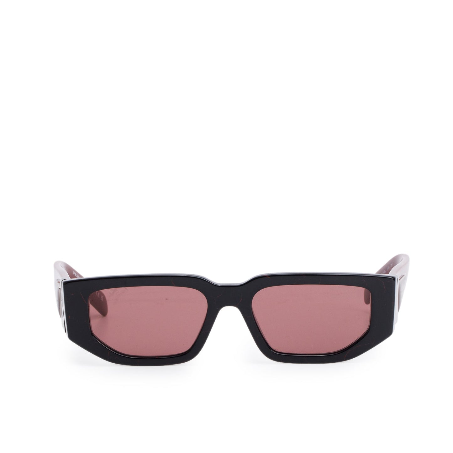 Prada SPR09Z Black/Red Acetate Triangle Logo Rectangle Sunglasses