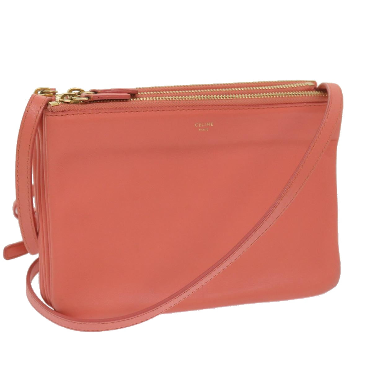 Luxury CELINE Trio Shoulder Bag Leather Pink  67657