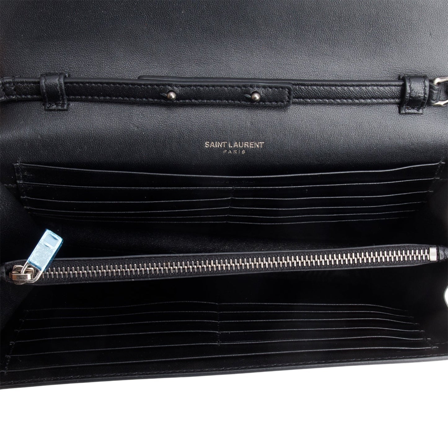 Saint Laurent Black Printed Leather Monogram Kate Chain Wallet