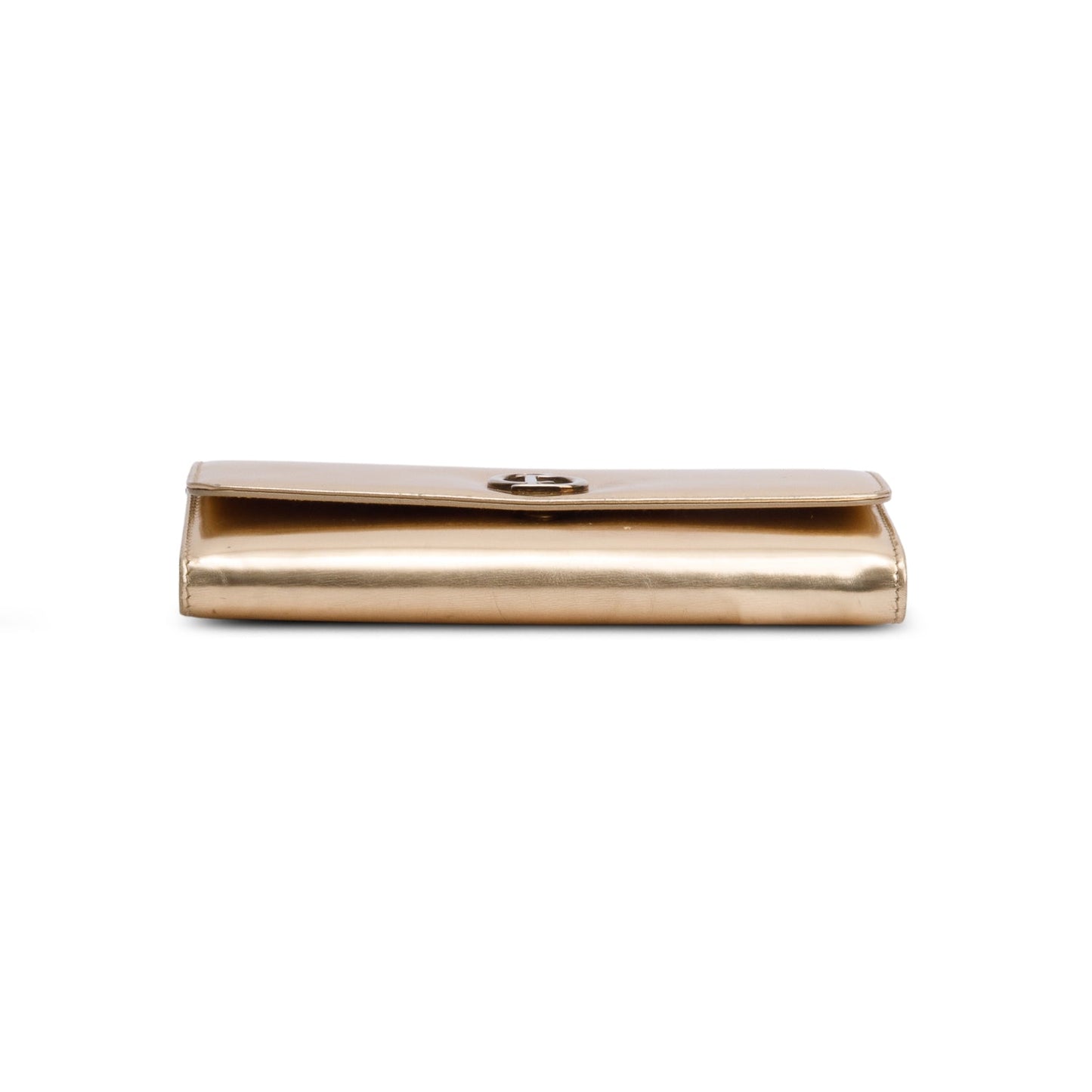 Christian Dior Gold Patent Leather Timeless Rendezvous Wallet on Chain