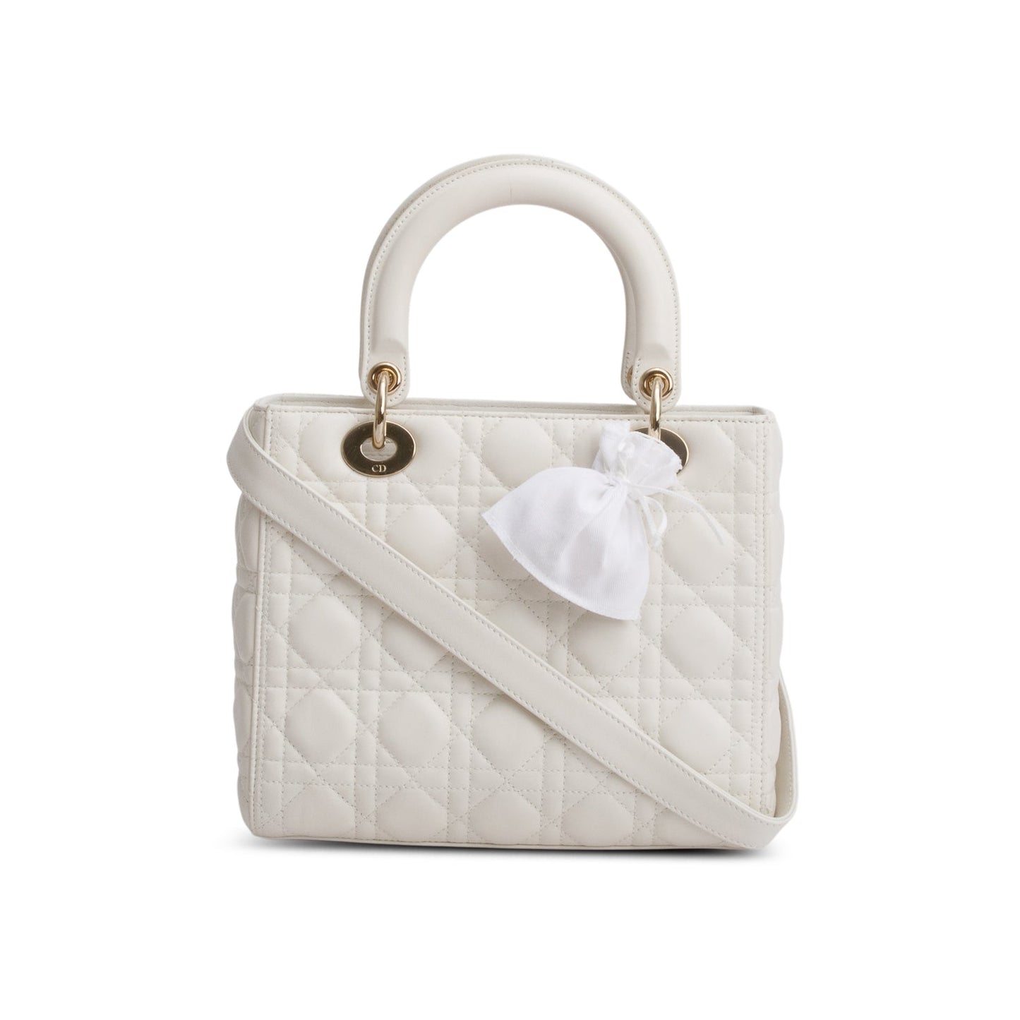 Christian Dior White Cannage Lambskin Leather Medium Lady Dior Bag