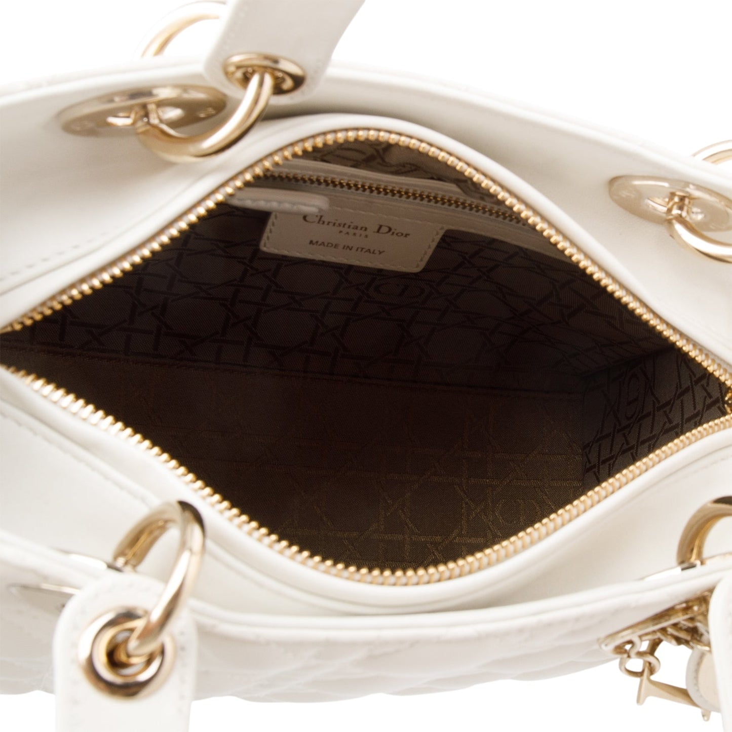 Christian Dior White Cannage Lambskin Leather Medium Lady Dior Bag