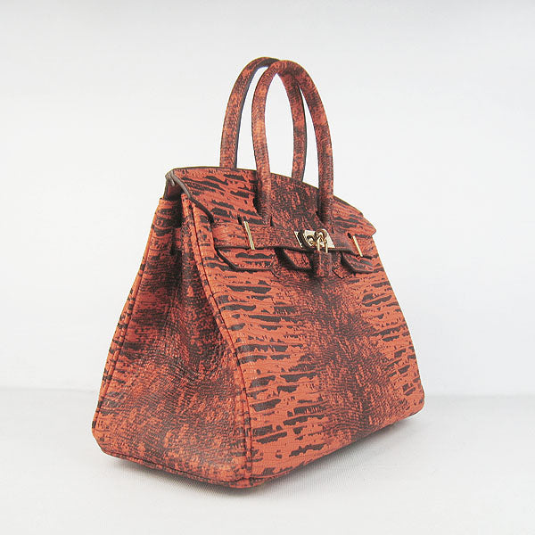 Hermes Birkin 30cm Lizard Pattern Handbag 6088 Orange/ Golden