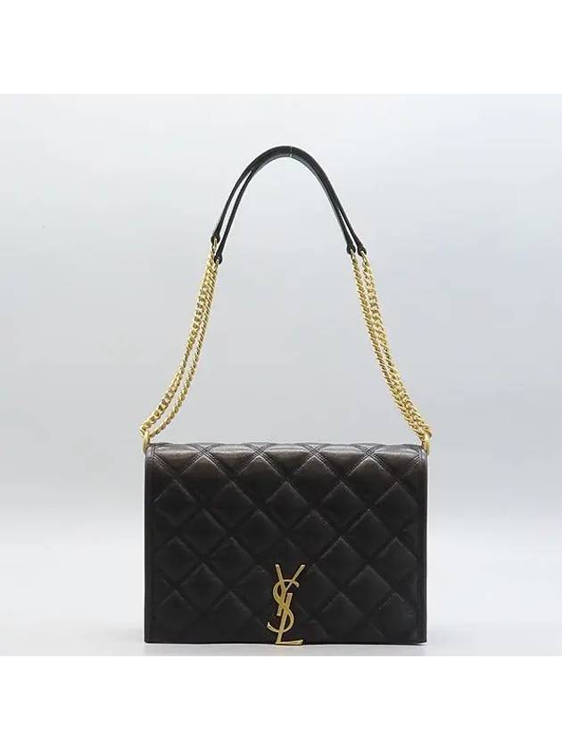 Luxury Saint Laurent Trending 2025 650769 Black leather monogram quilted gold chain mini Becky shoulder bag