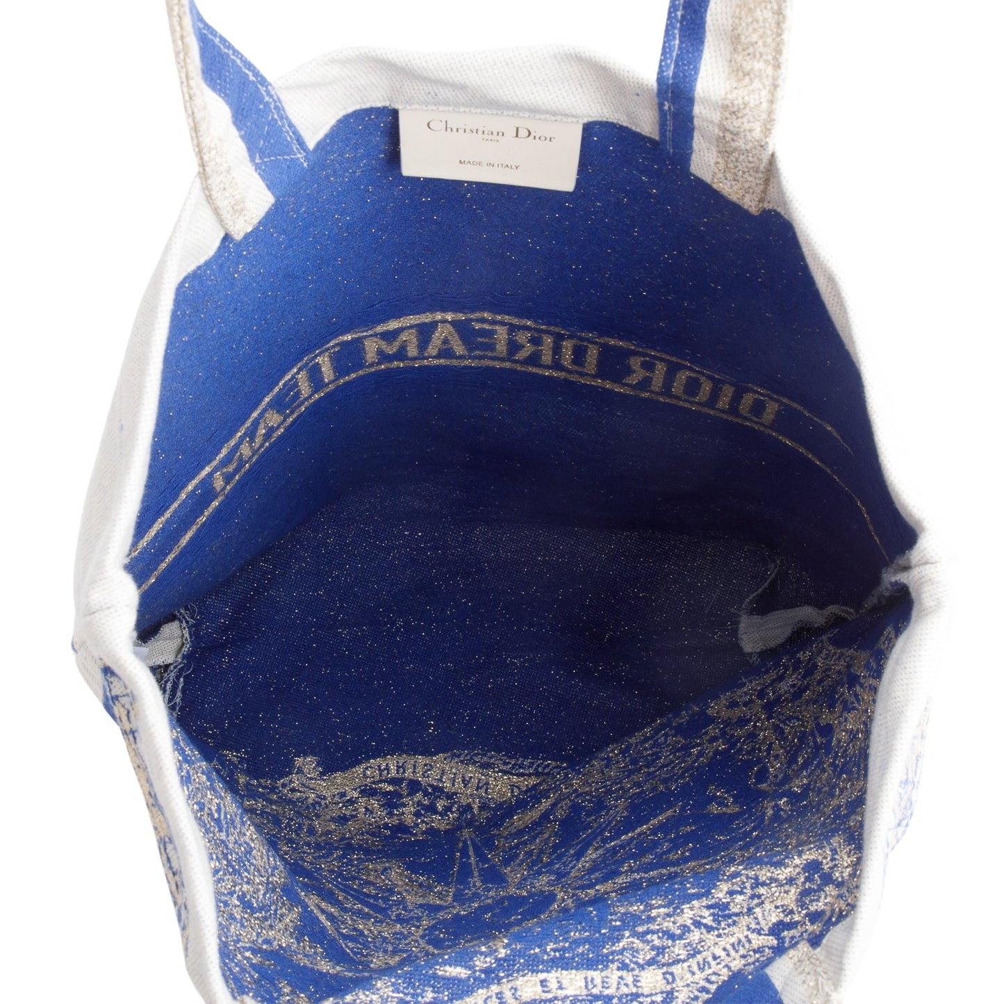 Christian Dior Beige Blue Canvas 'Dior Dream Team' Tote Bag