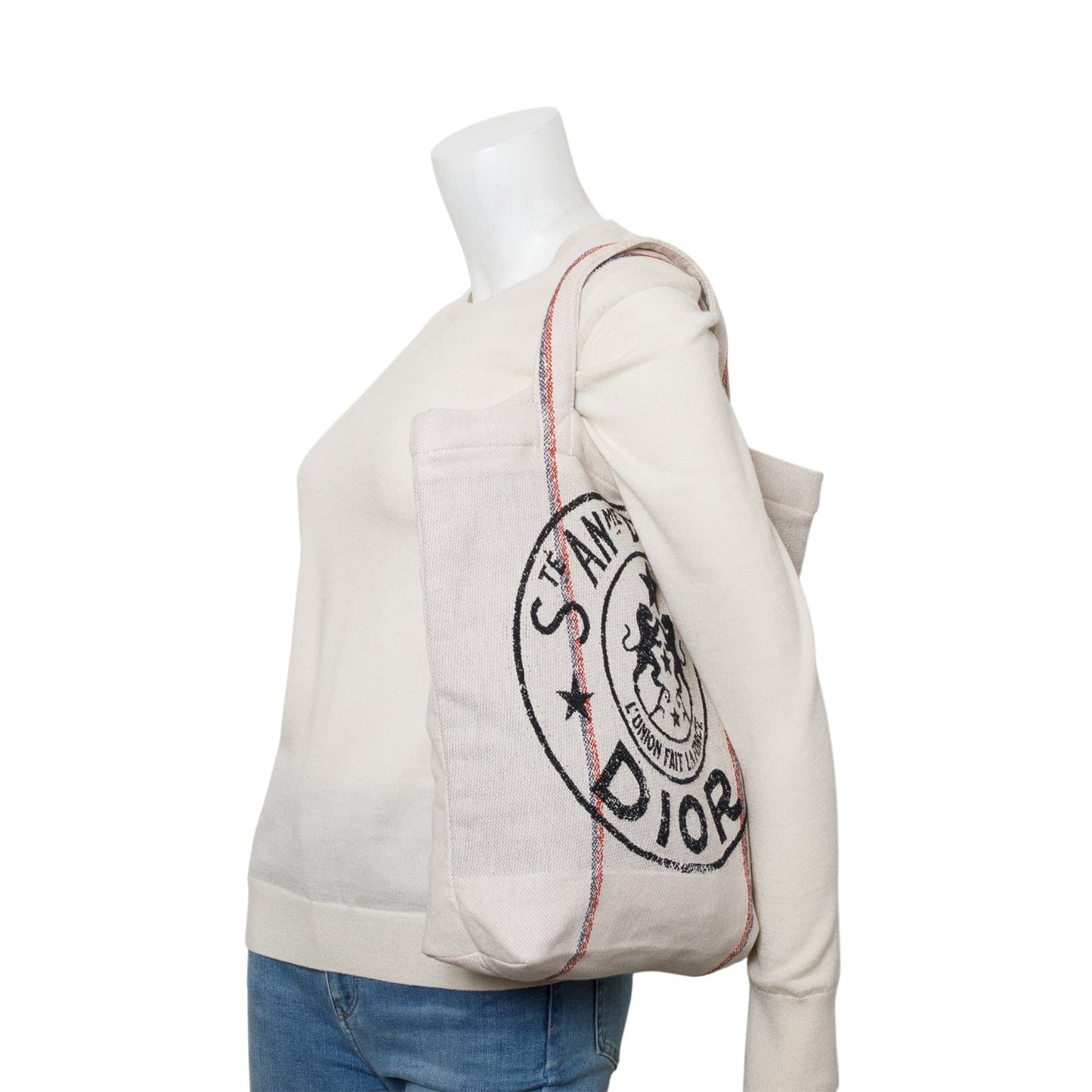 Christian Dior Beige Canvas 'L'union Fait La Force' Tote Bag