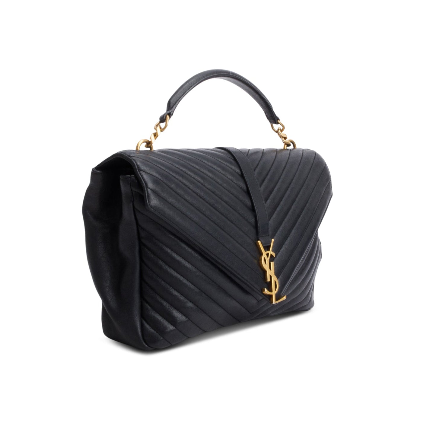 Saint Laurent Black Leather Large Chevron College Bag