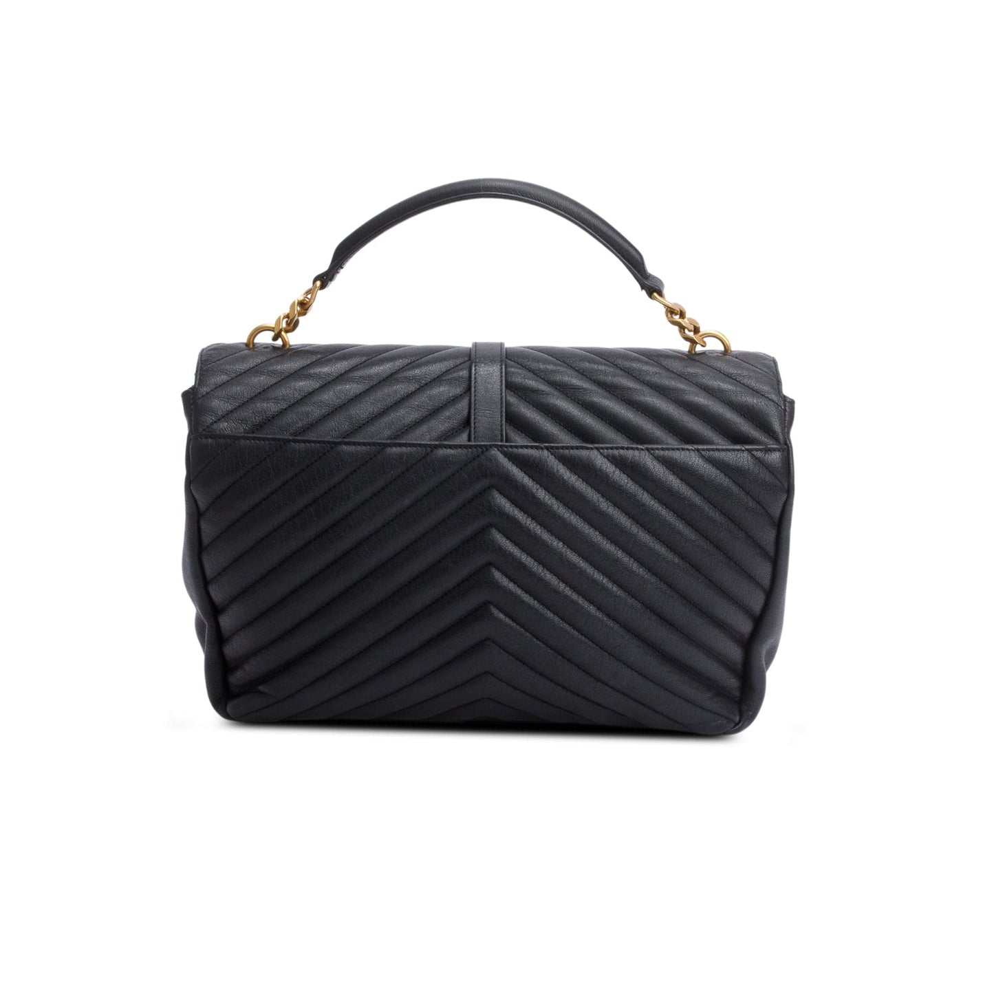 Saint Laurent Black Leather Large Chevron College Bag