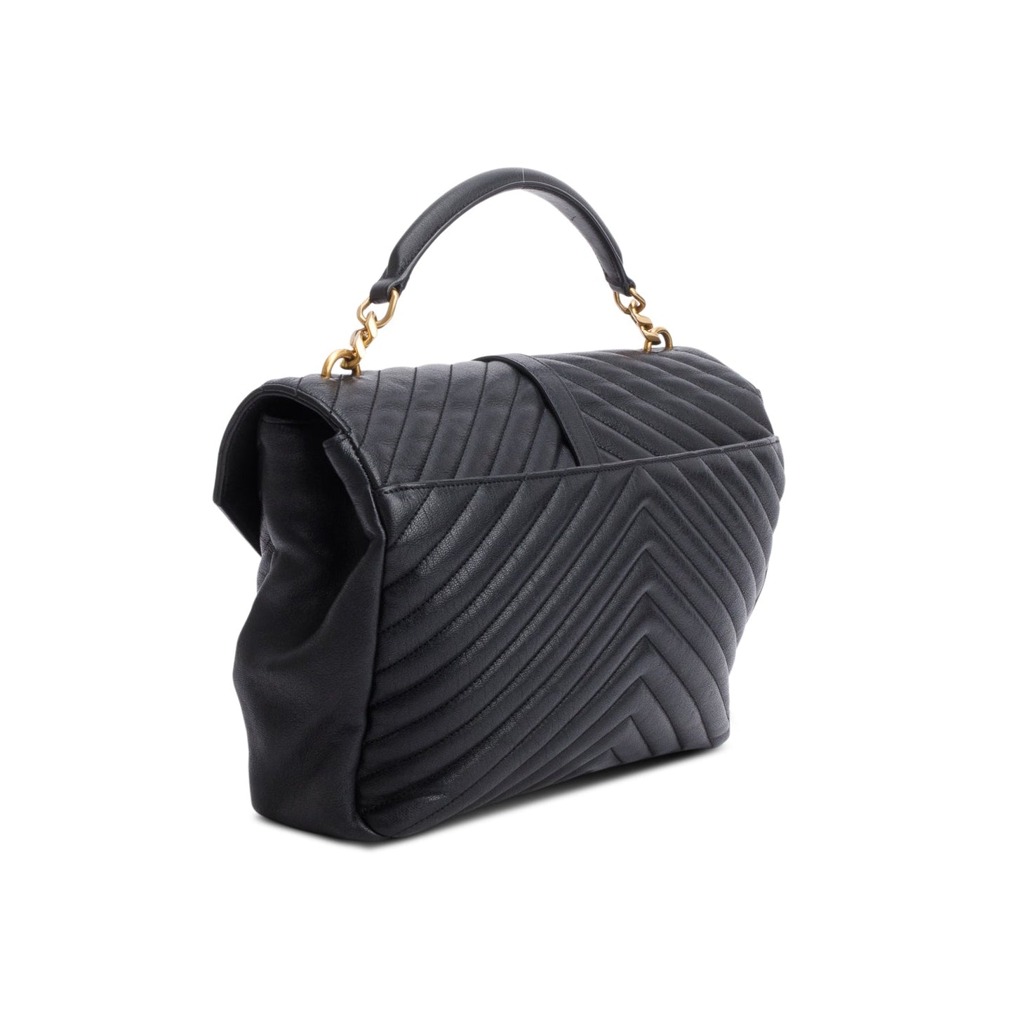 Saint Laurent Black Leather Large Chevron College Bag