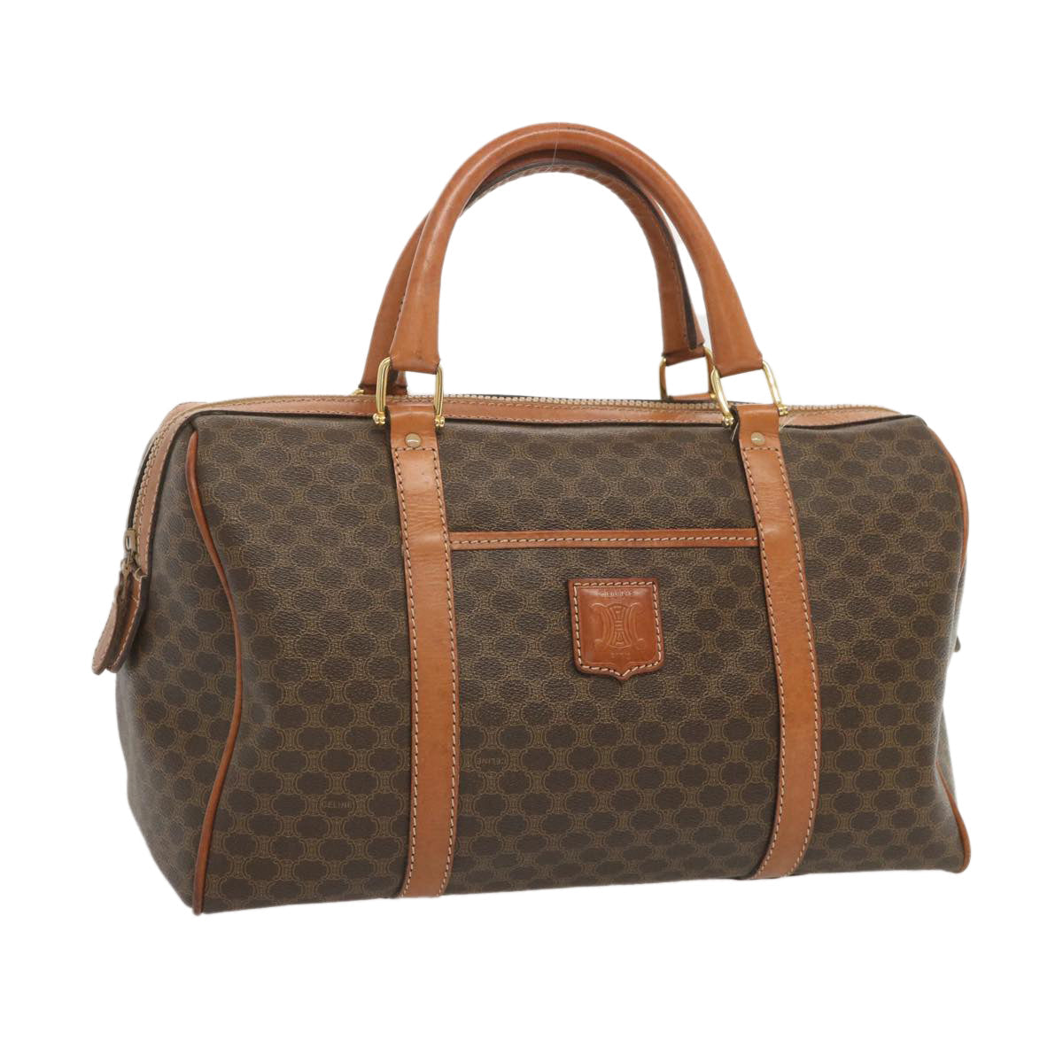 Luxury CELINE Macadam Canvas Boston Bag PVC Brown  68004