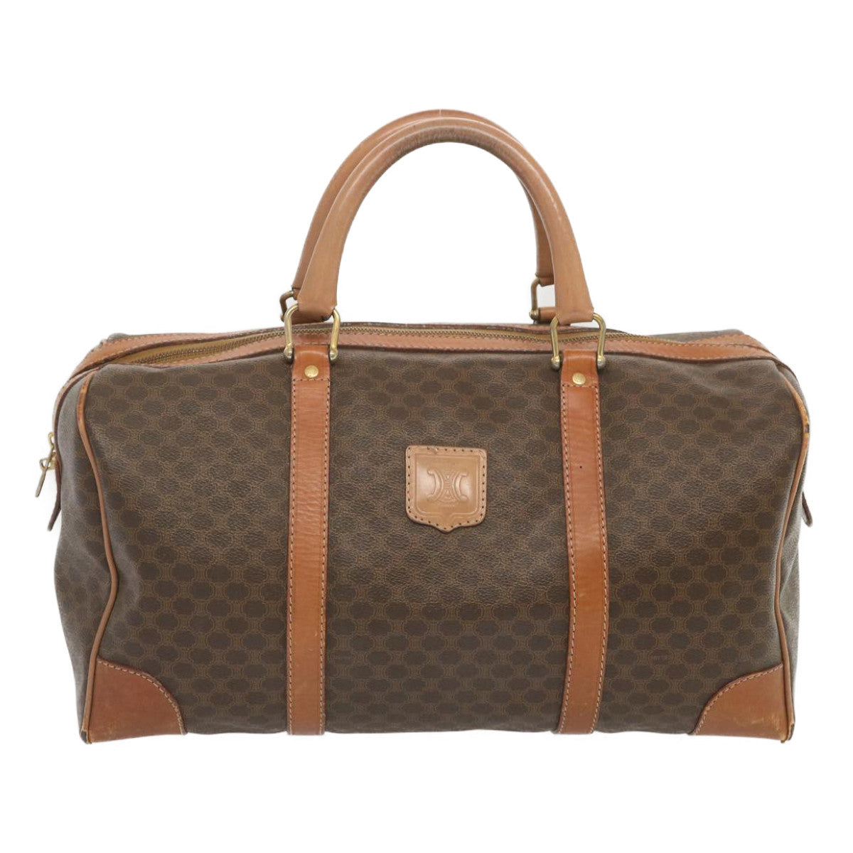 Luxury CELINE Macadam Canvas Boston Bag PVC Brown  68005
