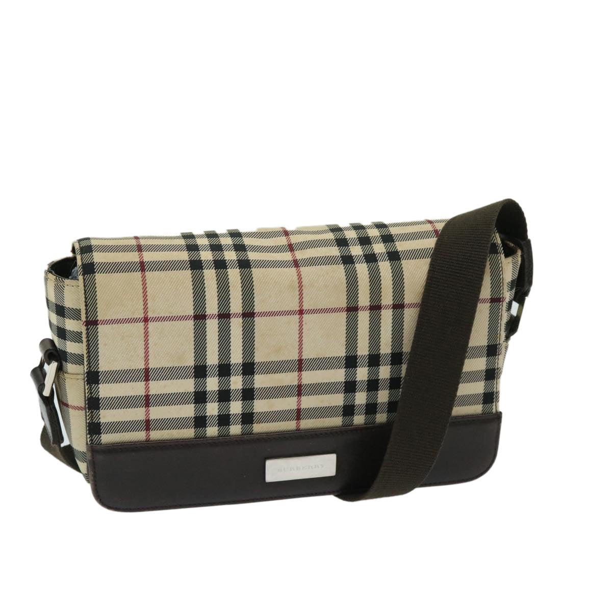 Luxury Burberry Nova Check Shoulder Bag Nylon Beige Auth 68013