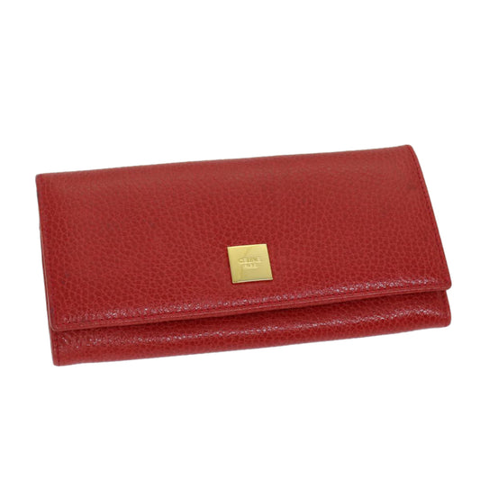 Luxury CELINE Wallet Leather Red Auth 68033