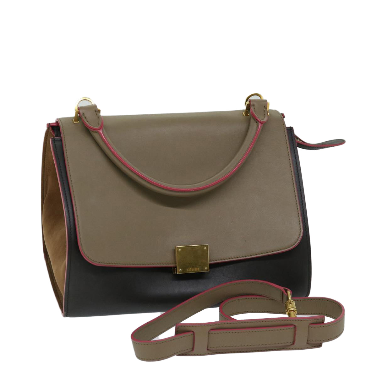 Luxury CELINE Trapeze Hand Bag Leather 2way Brown  68058