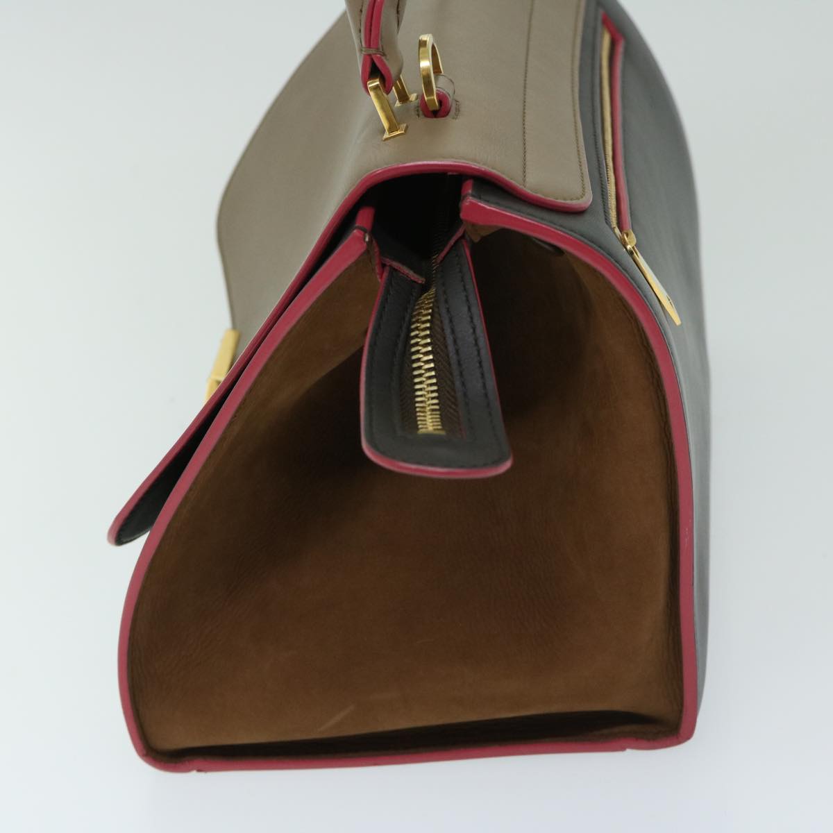 Luxury CELINE Trapeze Hand Bag Leather 2way Brown  68058