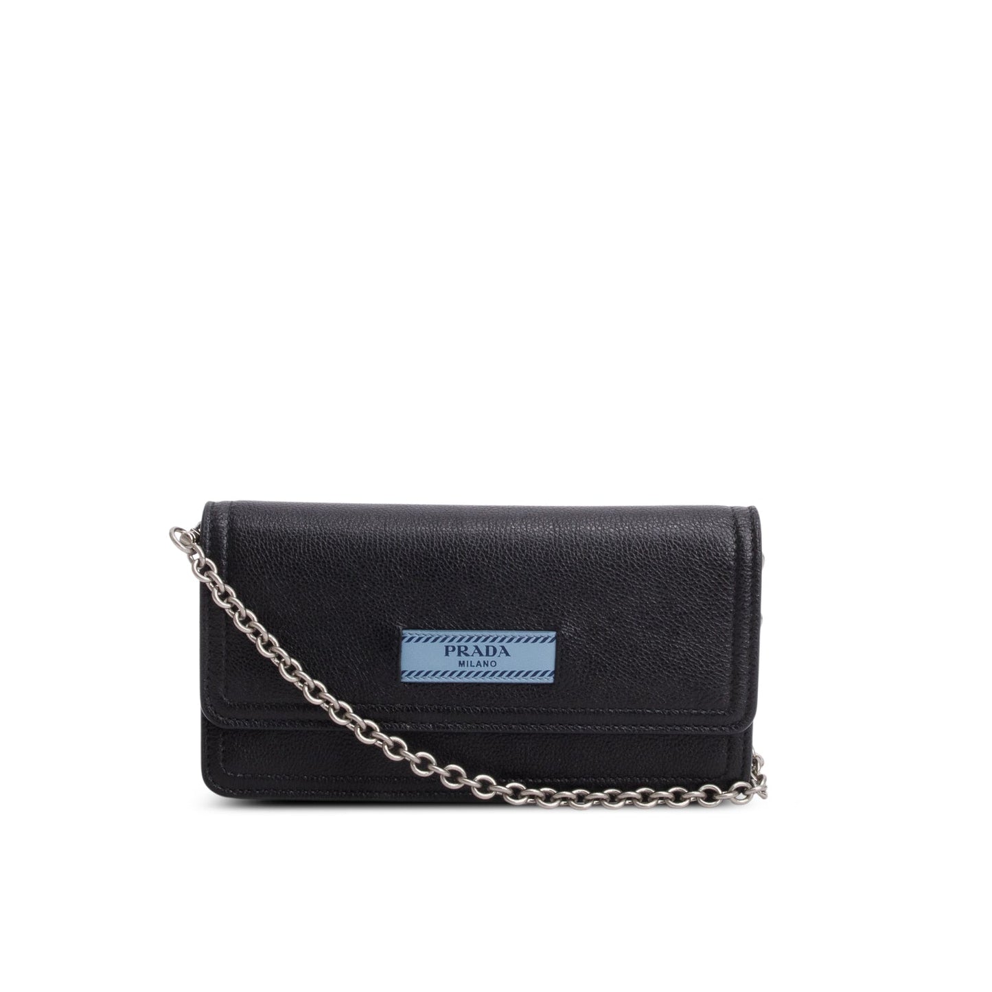 Prada Black Glace Calf Etiquette Wallet on Chain