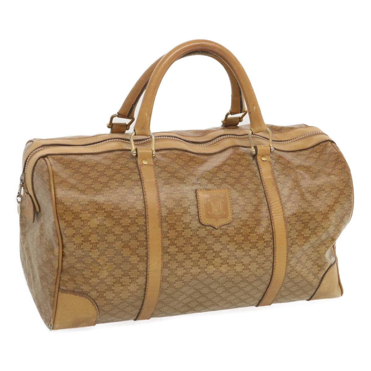 Luxury CELINE Macadam Canvas Boston Bag Beige  68079