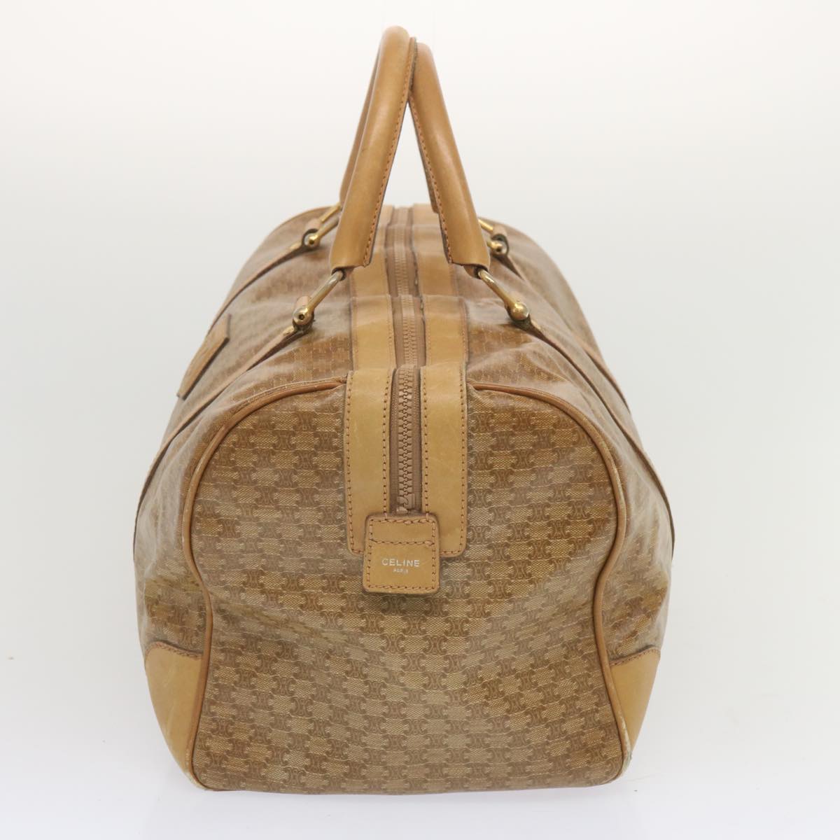 Luxury CELINE Macadam Canvas Boston Bag Beige  68079