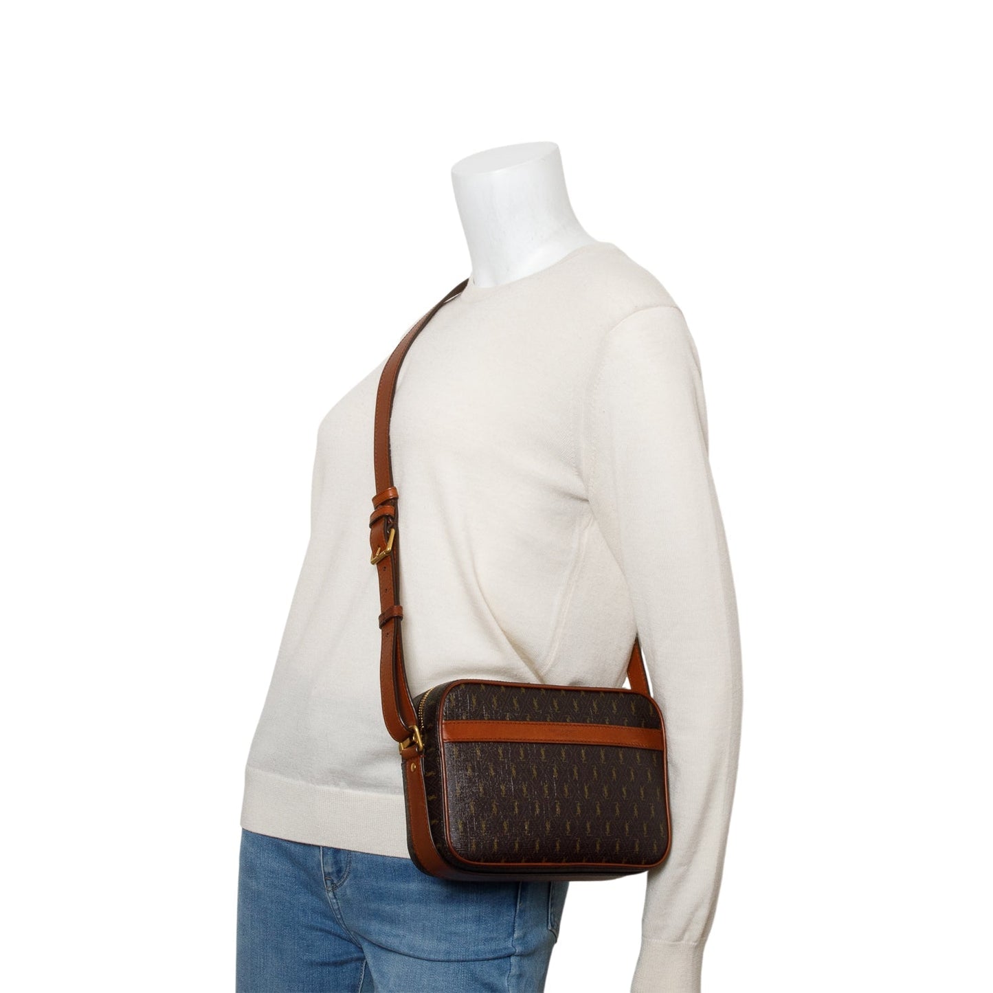 Saint Laurent 2021 Brown Canvas Smooth Calfskin Le Monogramme Camera Bag