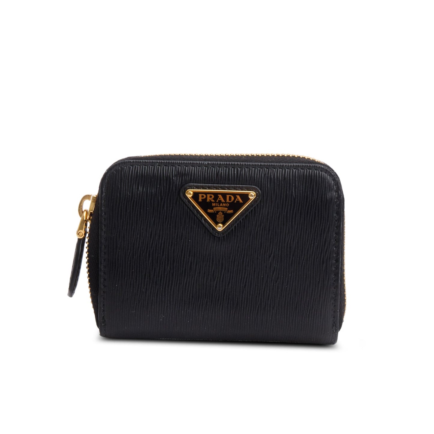 Prada Black Vitello Move Compact Zip Wallet