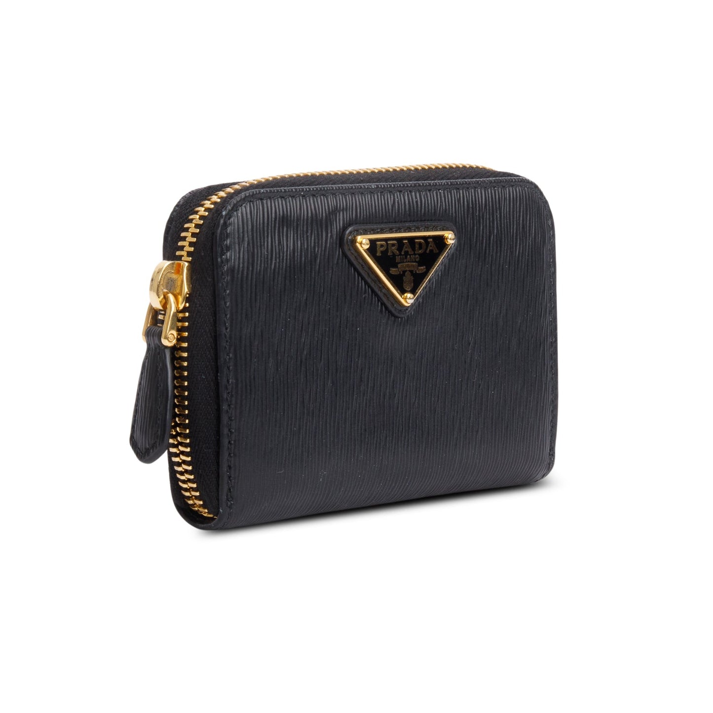 Prada Black Vitello Move Compact Zip Wallet