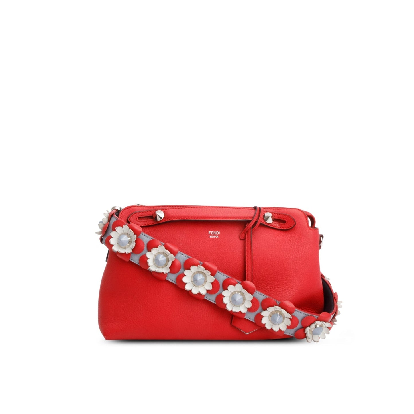 Fendi Red Vitello Dolce Medium By the Way Flower Boston Bag