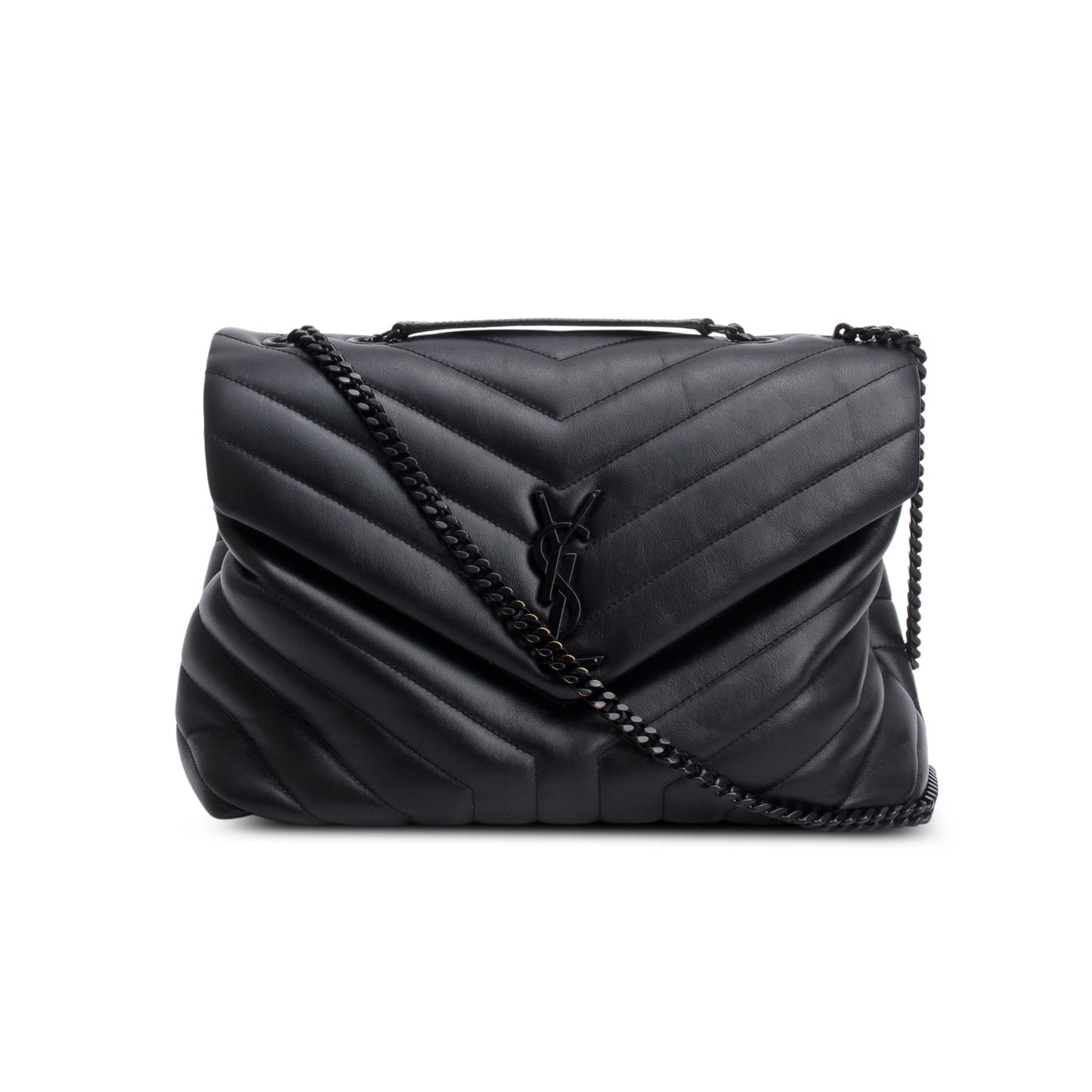 Saint Laurent 2022 Black Calfskin Y Quilted Monogram Monochrome Medium Loulou Chain Satchel