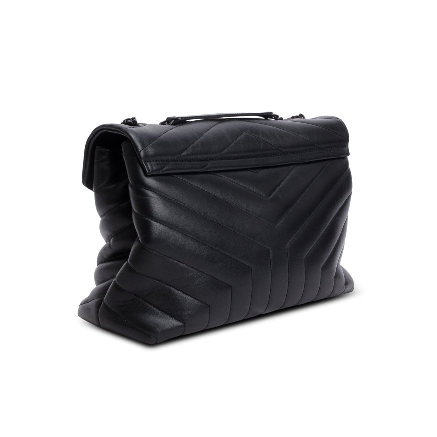 Saint Laurent 2022 Black Calfskin Y Quilted Monogram Monochrome Medium Loulou Chain Satchel