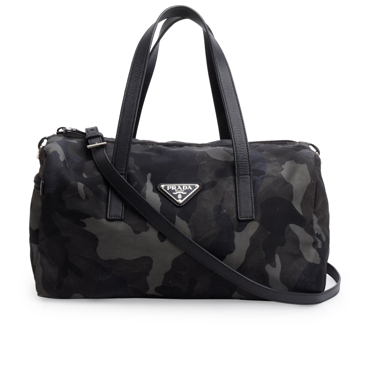 Prada Black Nylon Convertible Camouflage Small Boston Bag