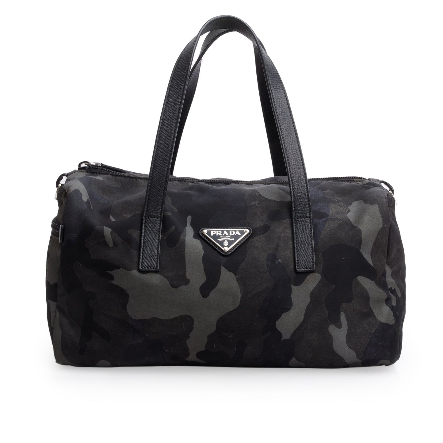 Prada Black Nylon Convertible Camouflage Small Boston Bag