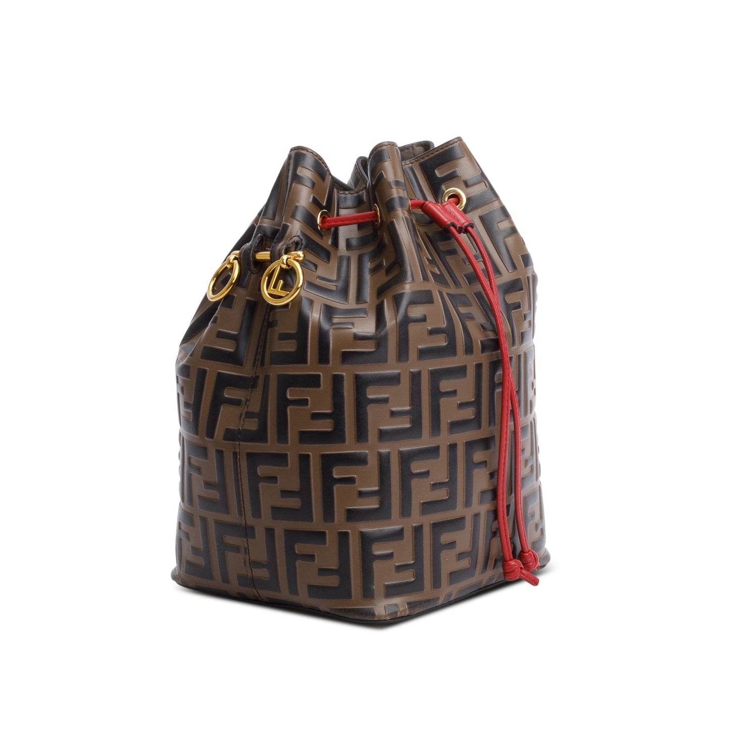 Fendi Brown Vitello Liberty FF 1974 Embossed Small Mon Tresor Bucket Bag