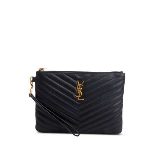 Saint Laurent Black Calfskin Matelasse Monogram Cassandre A5 Pouch